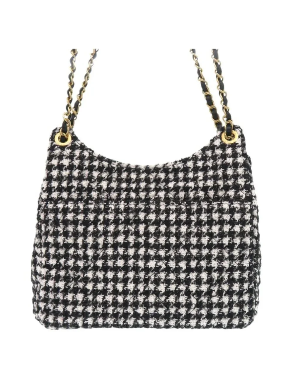 Chanel CC Logo Hobo Tweed Black Shoulder Bag Random Plate Gold White